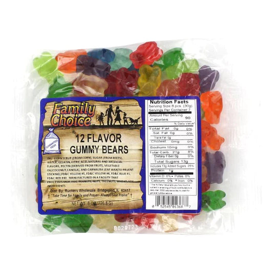 Family Choice - 12 Flavor Gummy Bears 8oz